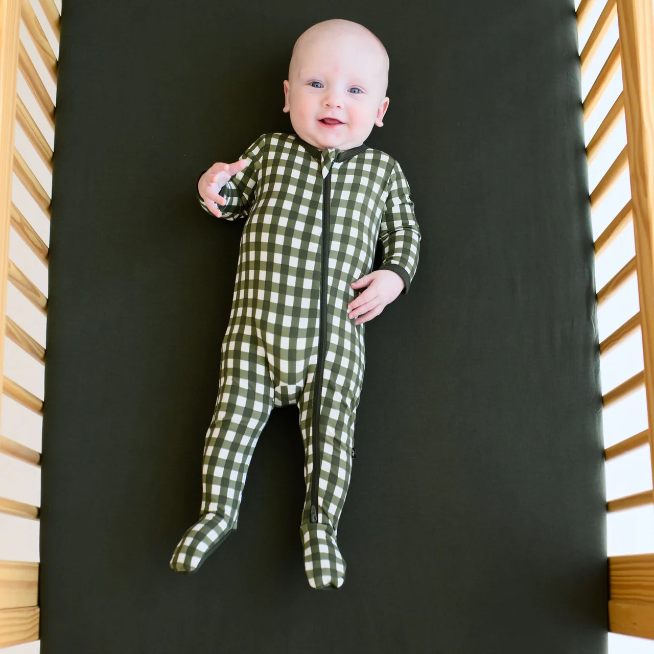 Gingham Fir Zippered Footie