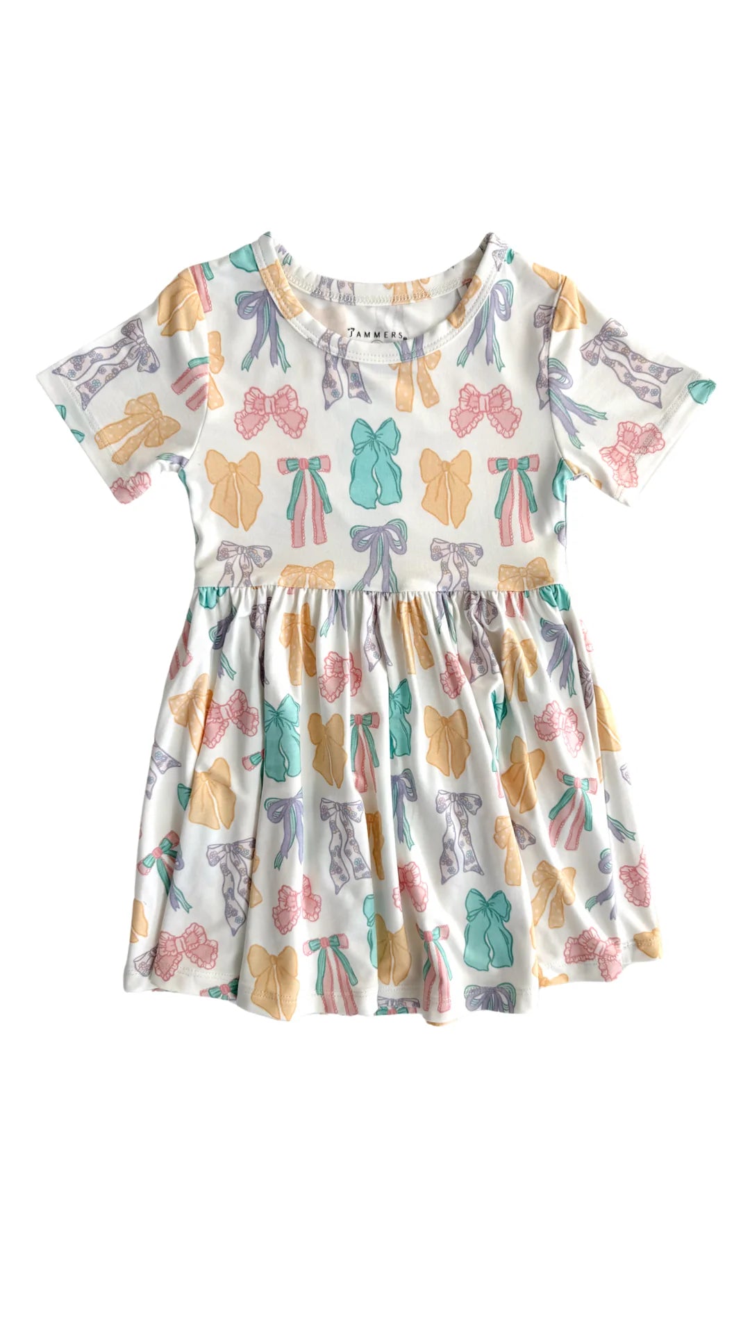 Pastel Bows Short Sleeve Twirl Dress