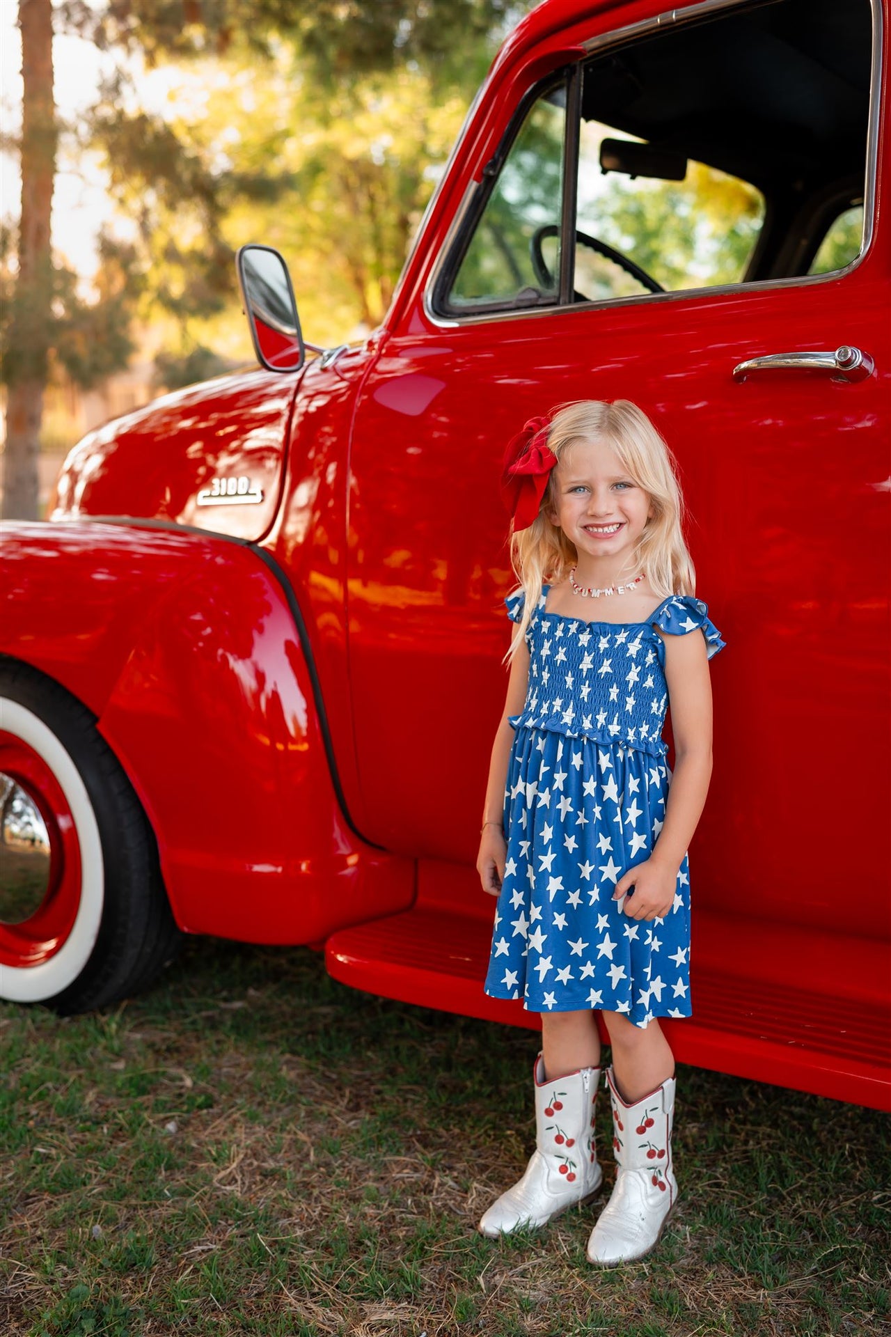 Navy Stars Smocked Twirl Dress