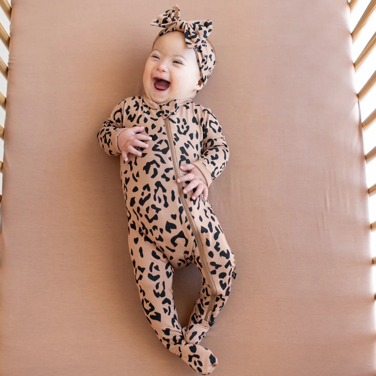 Latte Leopard Zippered Footie