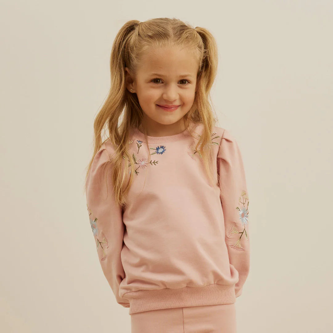Floral Embroidered Pink Sweatshirt