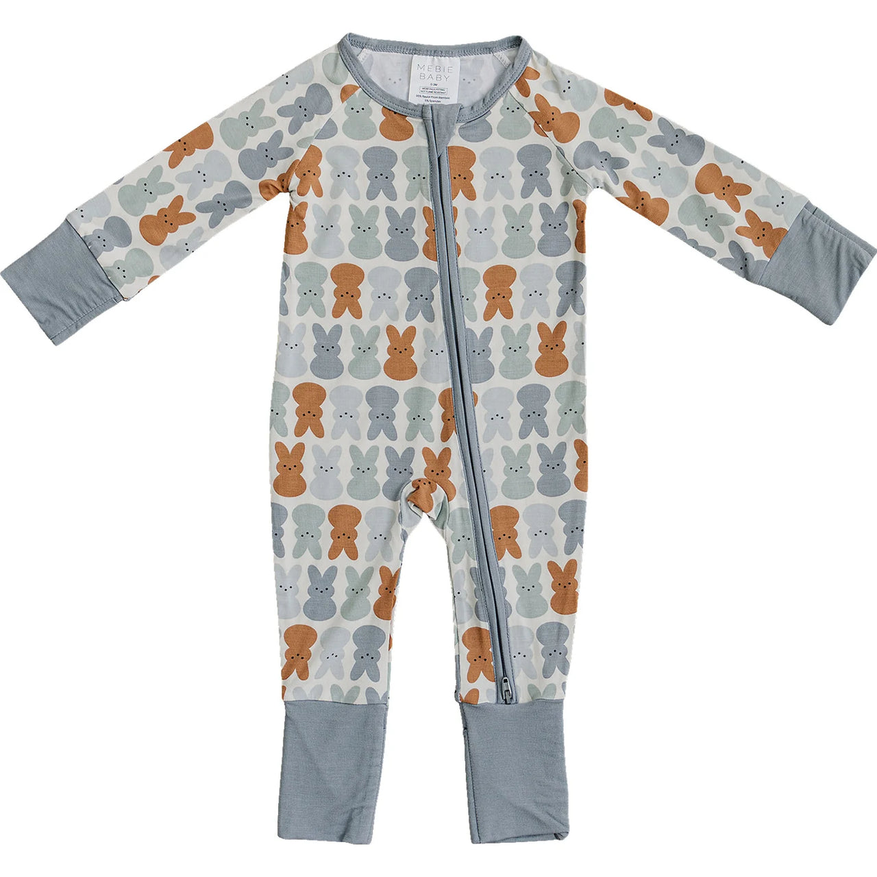 Bunny Bamboo Zippered Footie - Dusty Blue