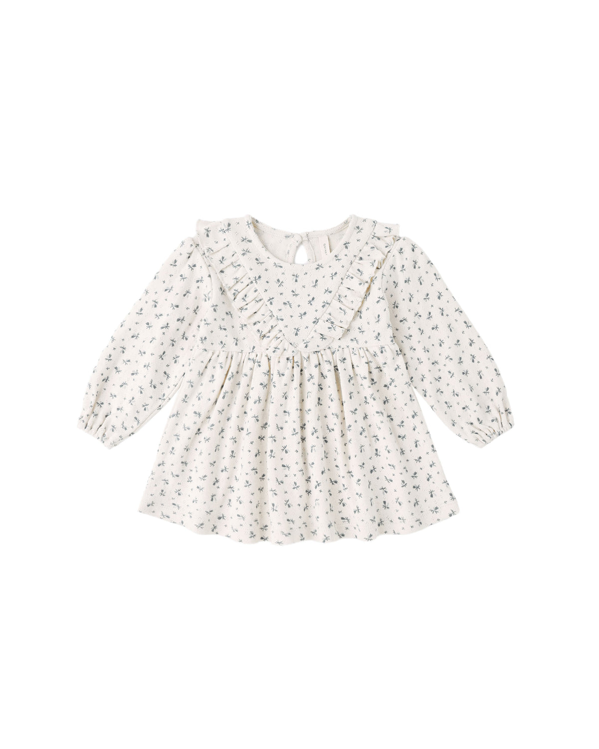 Long Sleeve Ruffle V Dress Blue Ditsy