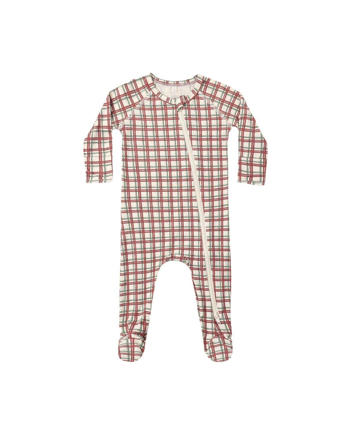 Bamboo ZIppered Footie- Redwood Check
