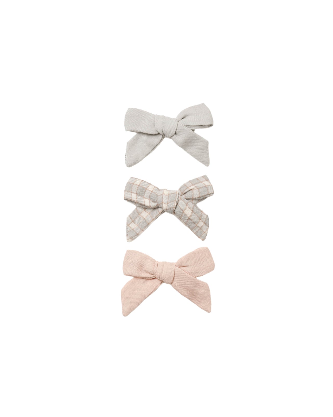 Set of 3 Bow Clips- Cloud, Blue Gingham, & Dusty Rose