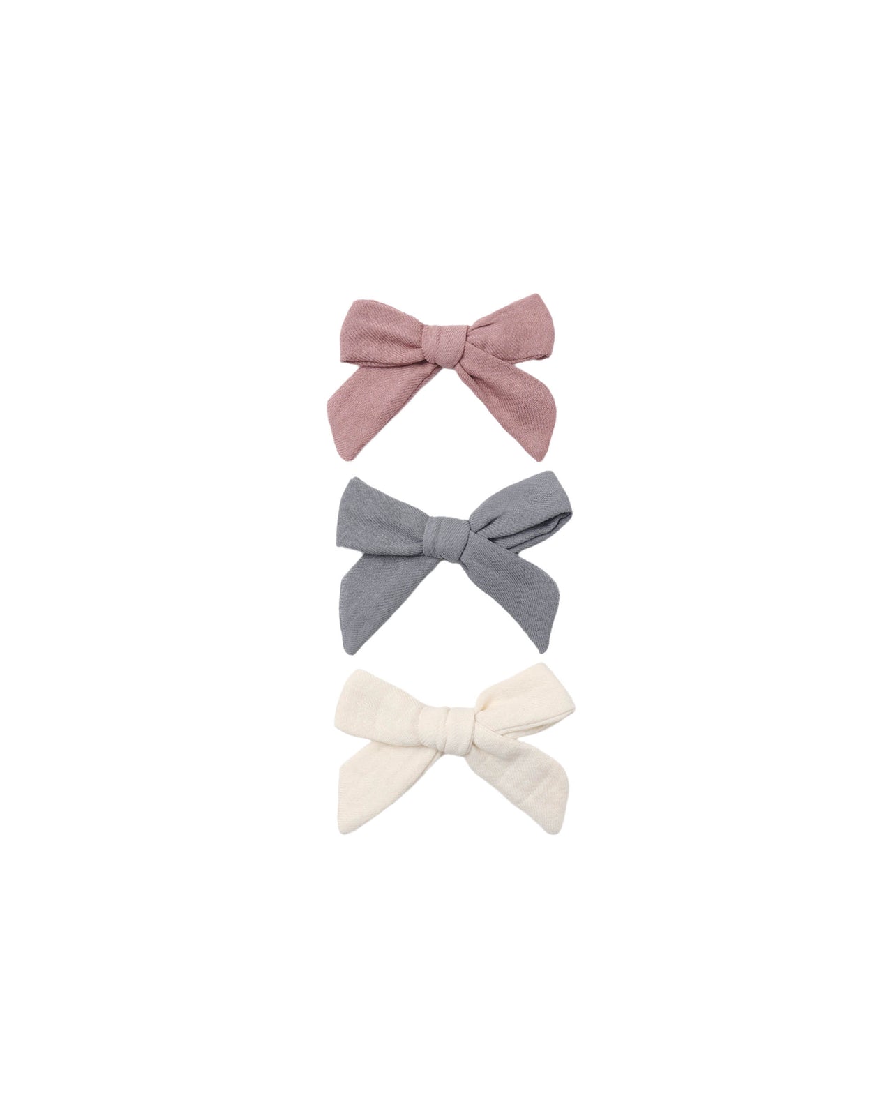 Set of 3 Bow Clips- Mulberry, Slate & Natural