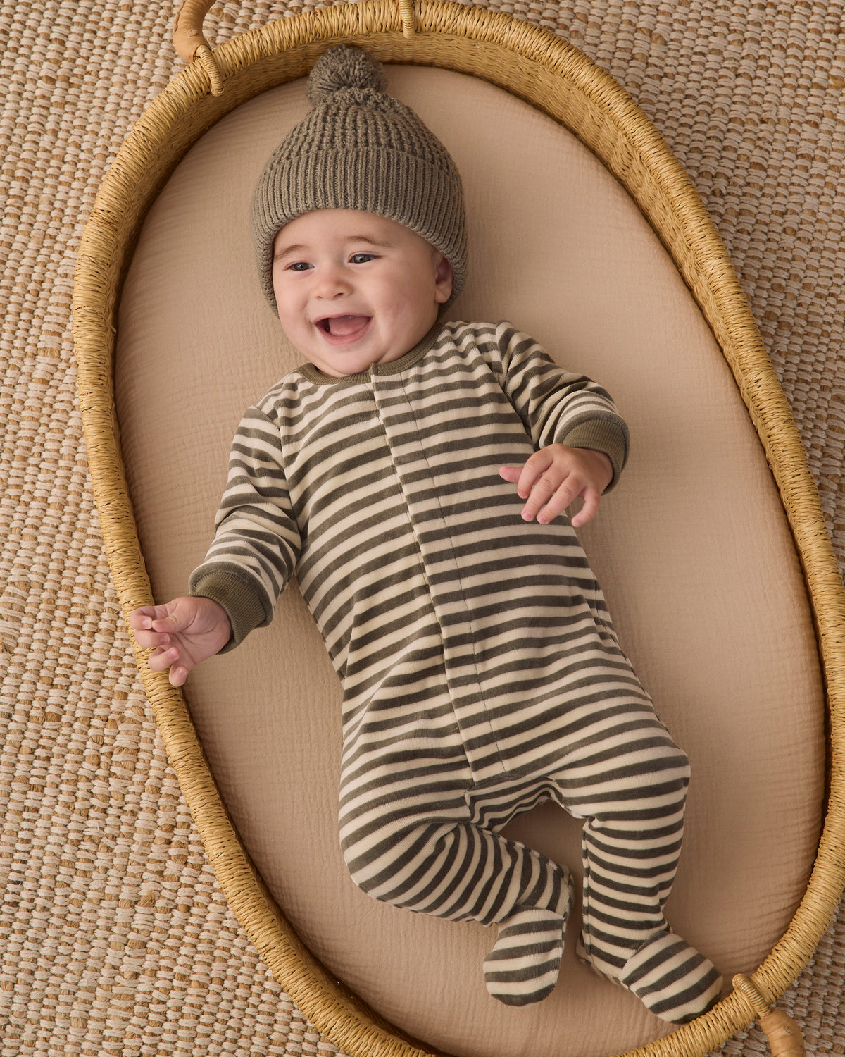 Hidden Snap Footie- Spruce Stripe