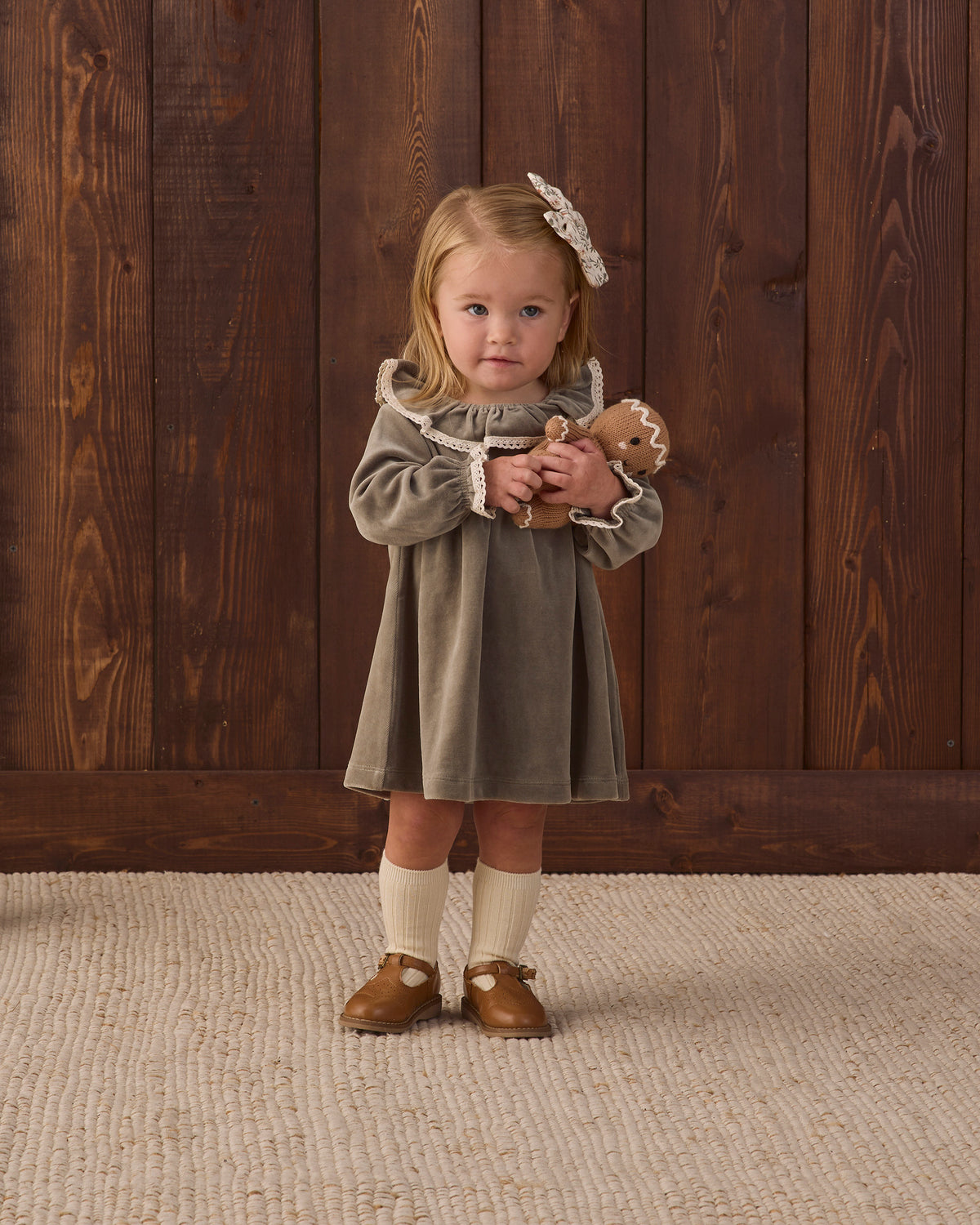 Velour Baby Dress- Spruce