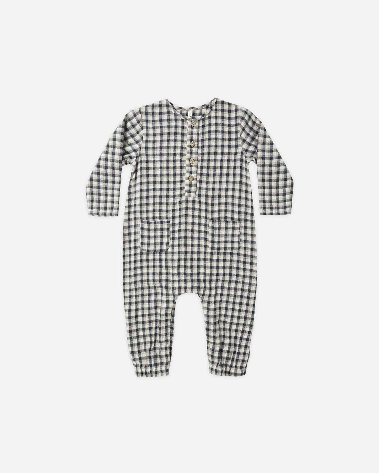 Navy Check Long Sleeve Woven Jumpsuit
