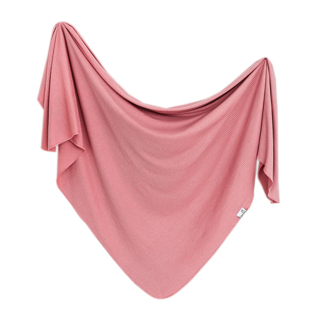 Rib Knit Swaddle Blanket- Rosewood