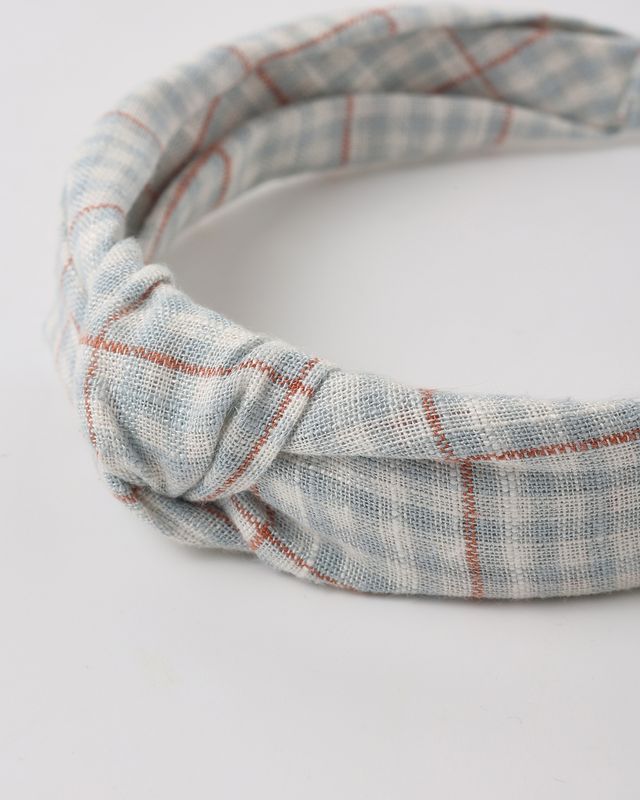 Light Blue Plaid Knotted Headband