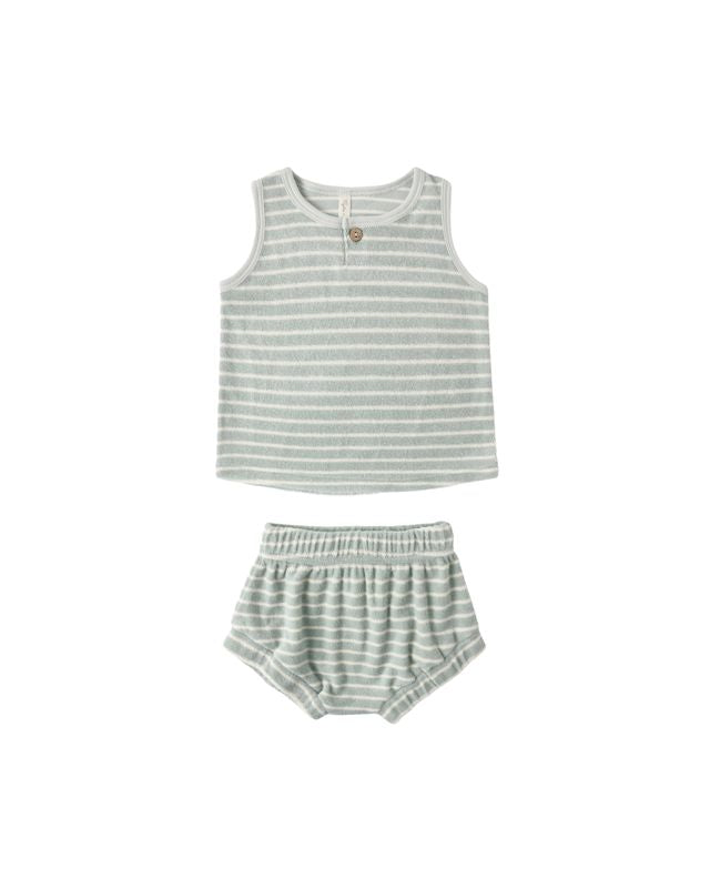 Seafoam Terry Stripe Baby Tank Set