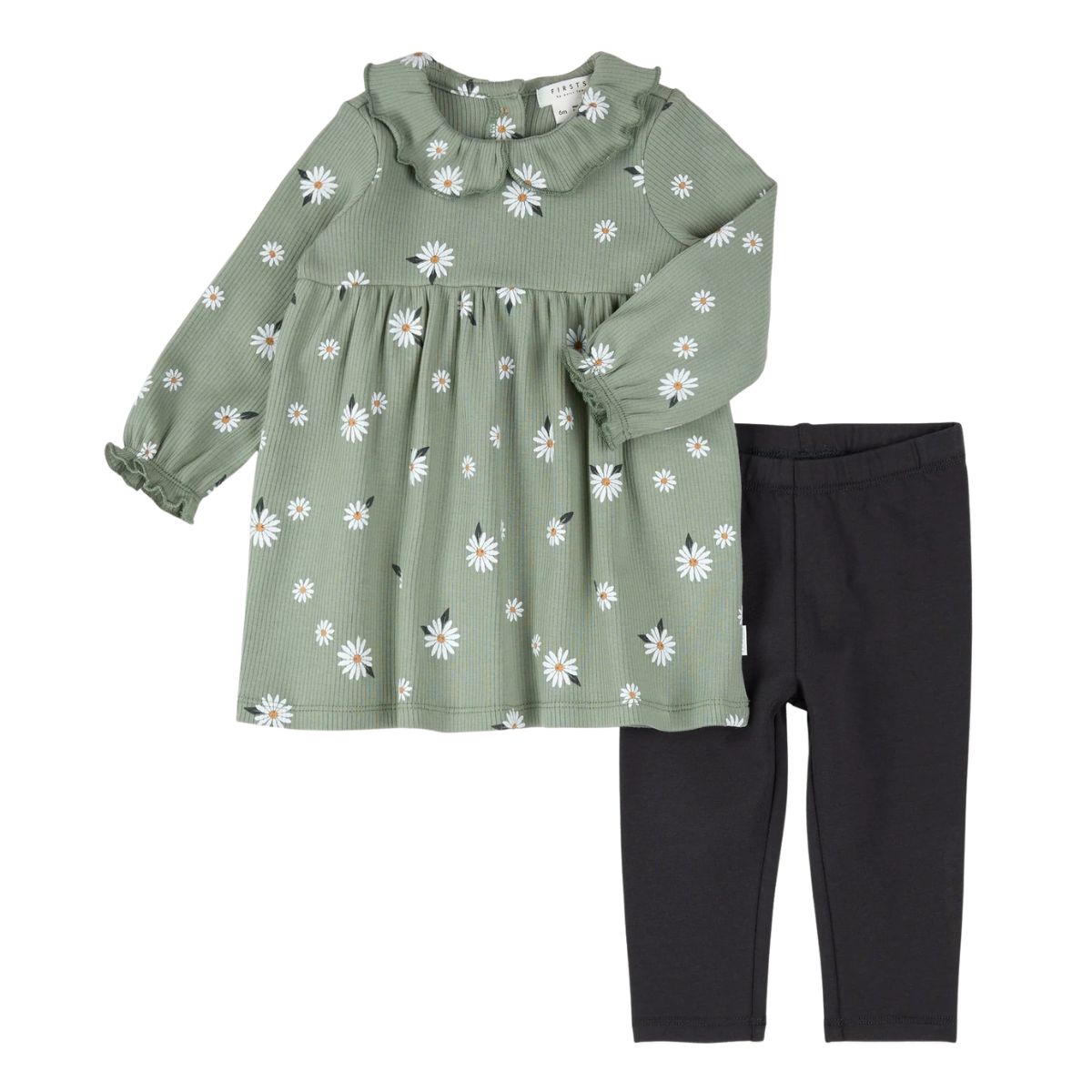 Sage Ribbed Daisy Dress Set