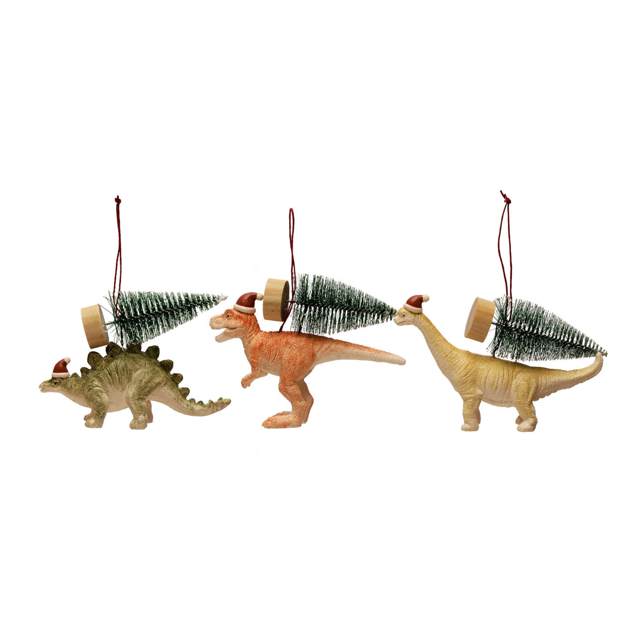 3-3/4"H - 4-1/4"H Resin Dinosaur Ornament w/ Santa Hat & Tree, Multi Color, 3 Styles