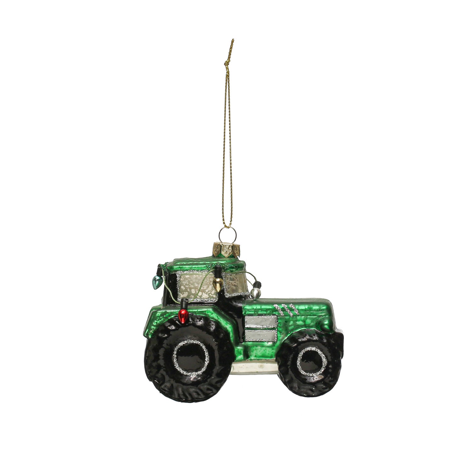 3"H Hand-Painted Mercury Glass Tractor Ornament w/ Lights & Glitter, Multi Color