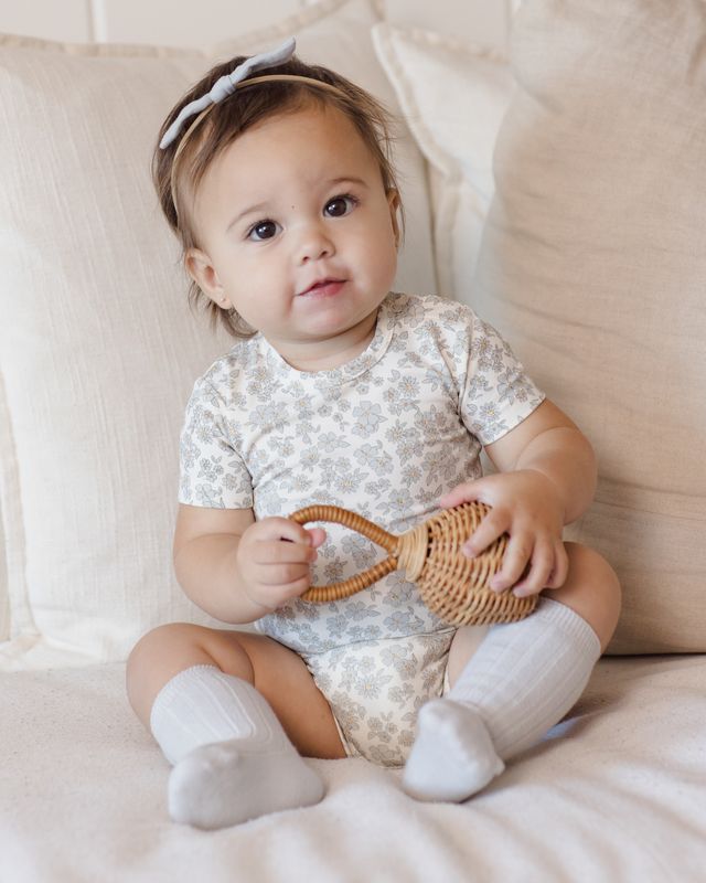 Bamboo Short Sleeve Bodysuit- Blue Floral