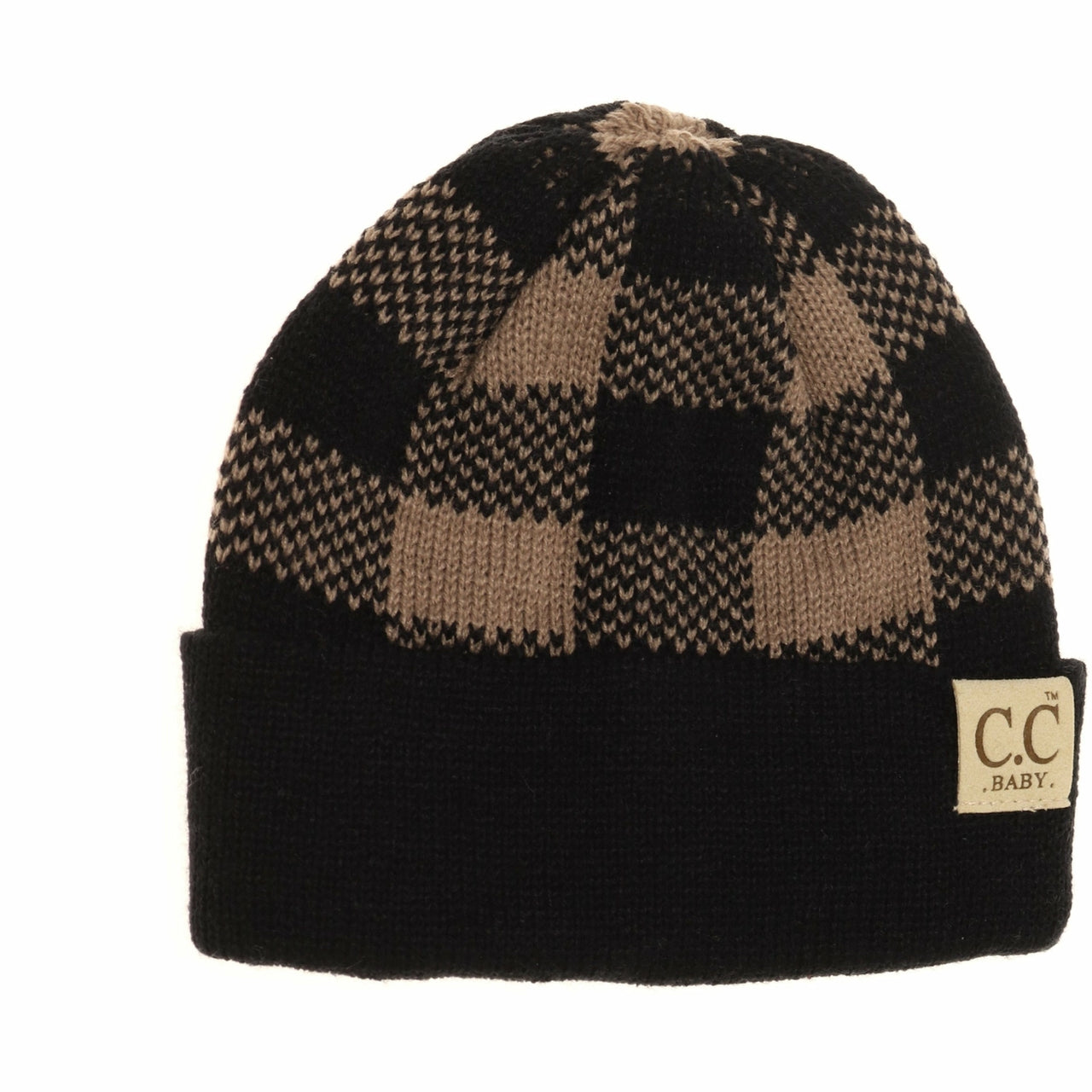 Baby Buffalo Plaid Cuff Beanie- Taupe