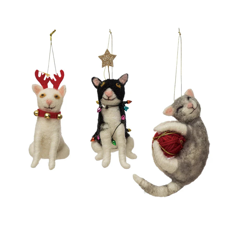 3"H - 5"H Wool Felt Cat Ornament