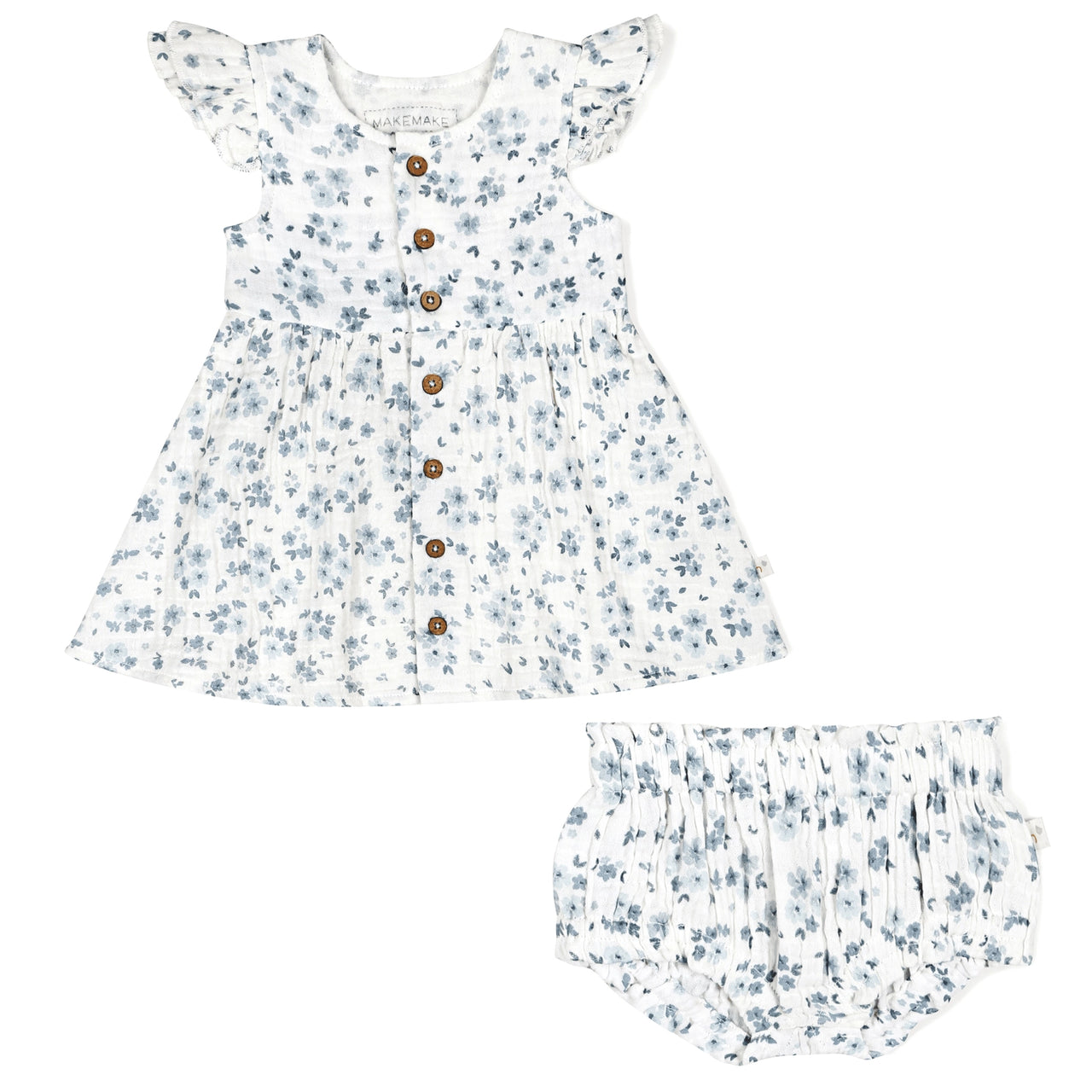 Organic Button Flutter Dress- Periwinkle