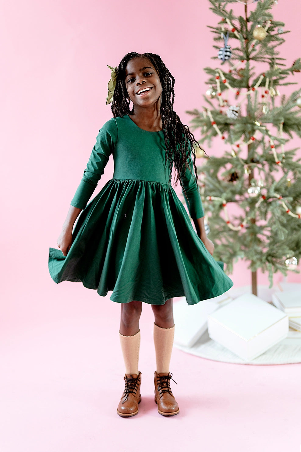 Gwendolyn Dress in Evergreen | Pocket Twirl Dress