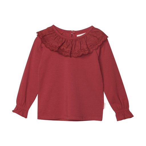 Long Sleeve T-shirt with Ruffle- Rosewood