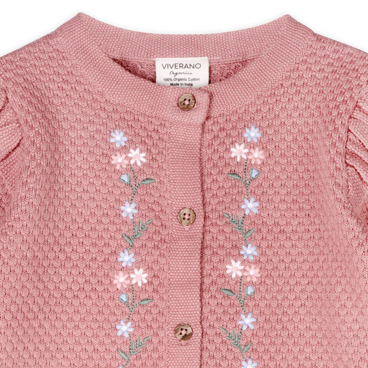 Organic Floral Embroidered Sweater Knit Baby Ruffle Jumpsuit
