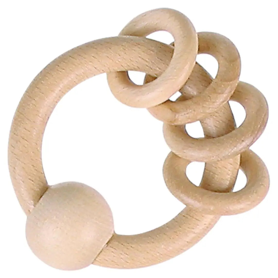 Natural Wooden Grasping Toy with 4 Rings