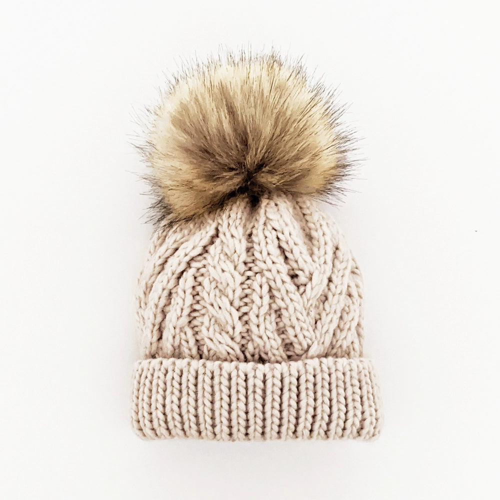 Oatmeal Pom Pom Beanie Hat