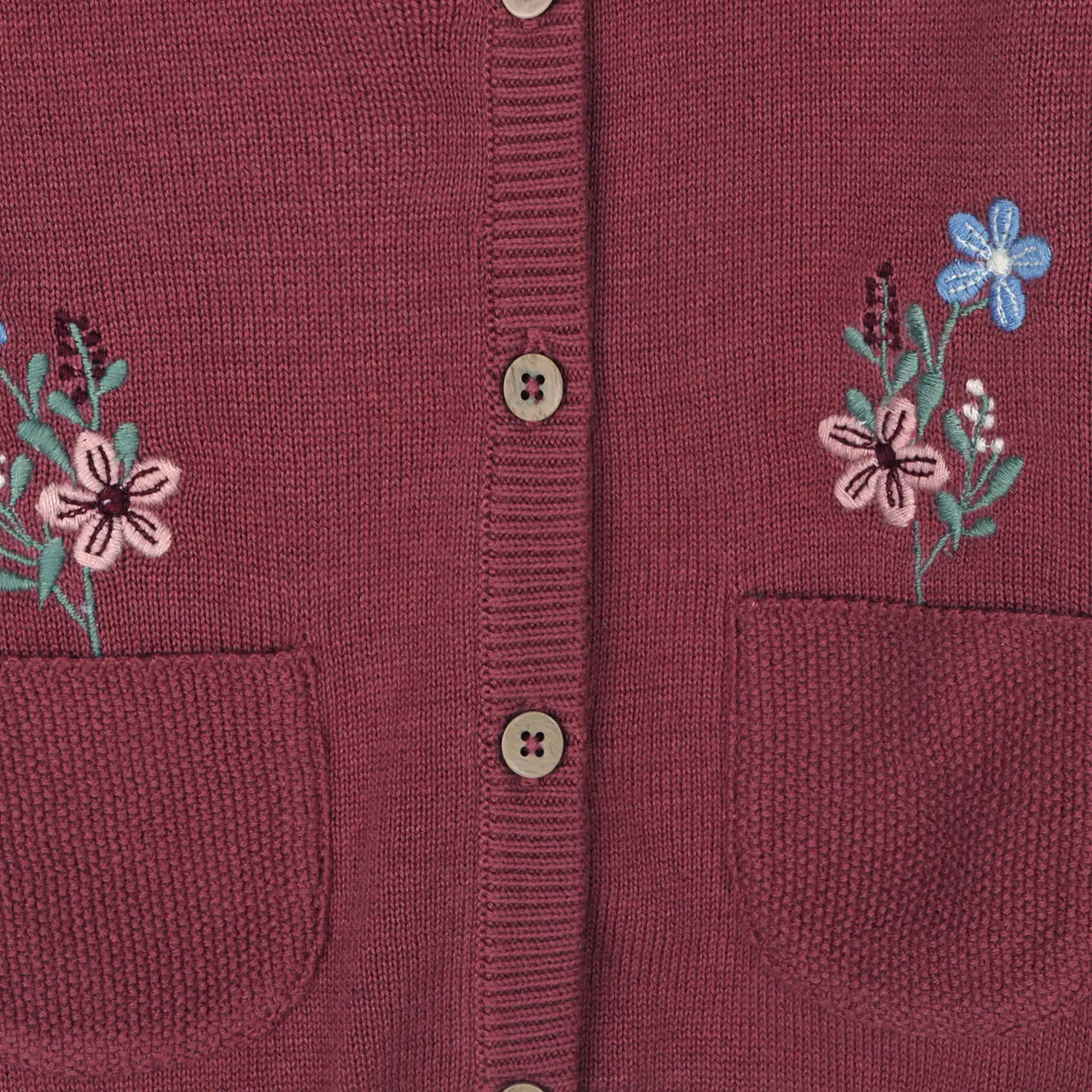 Organic Pockets of Flowers Embroidered Baby Cardigan