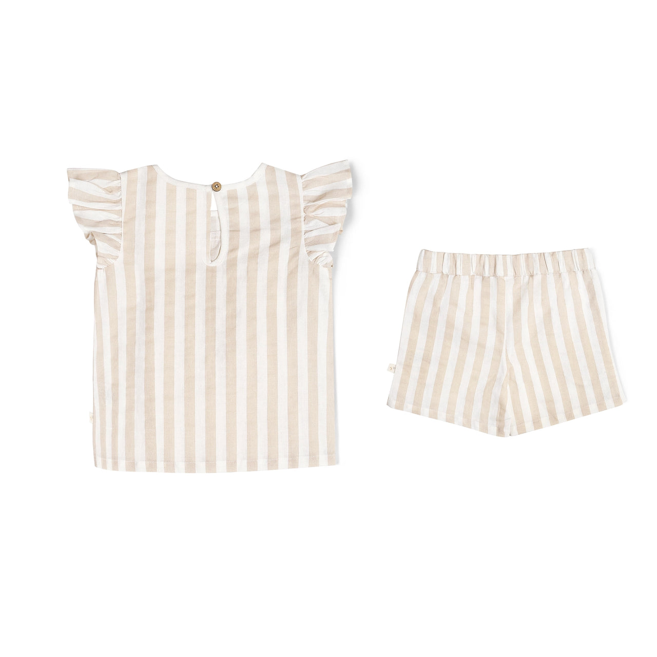 Organic Flutter Top and Shorts- Beige Stripes