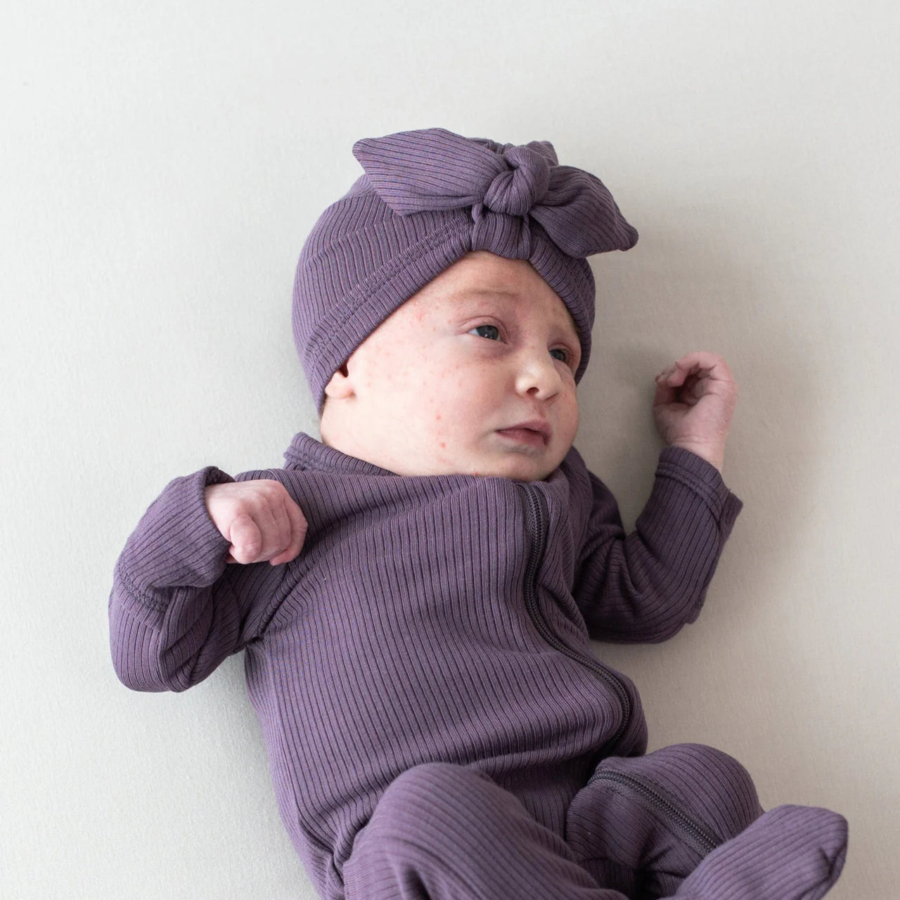 Currant Zippered Ribbed Footie