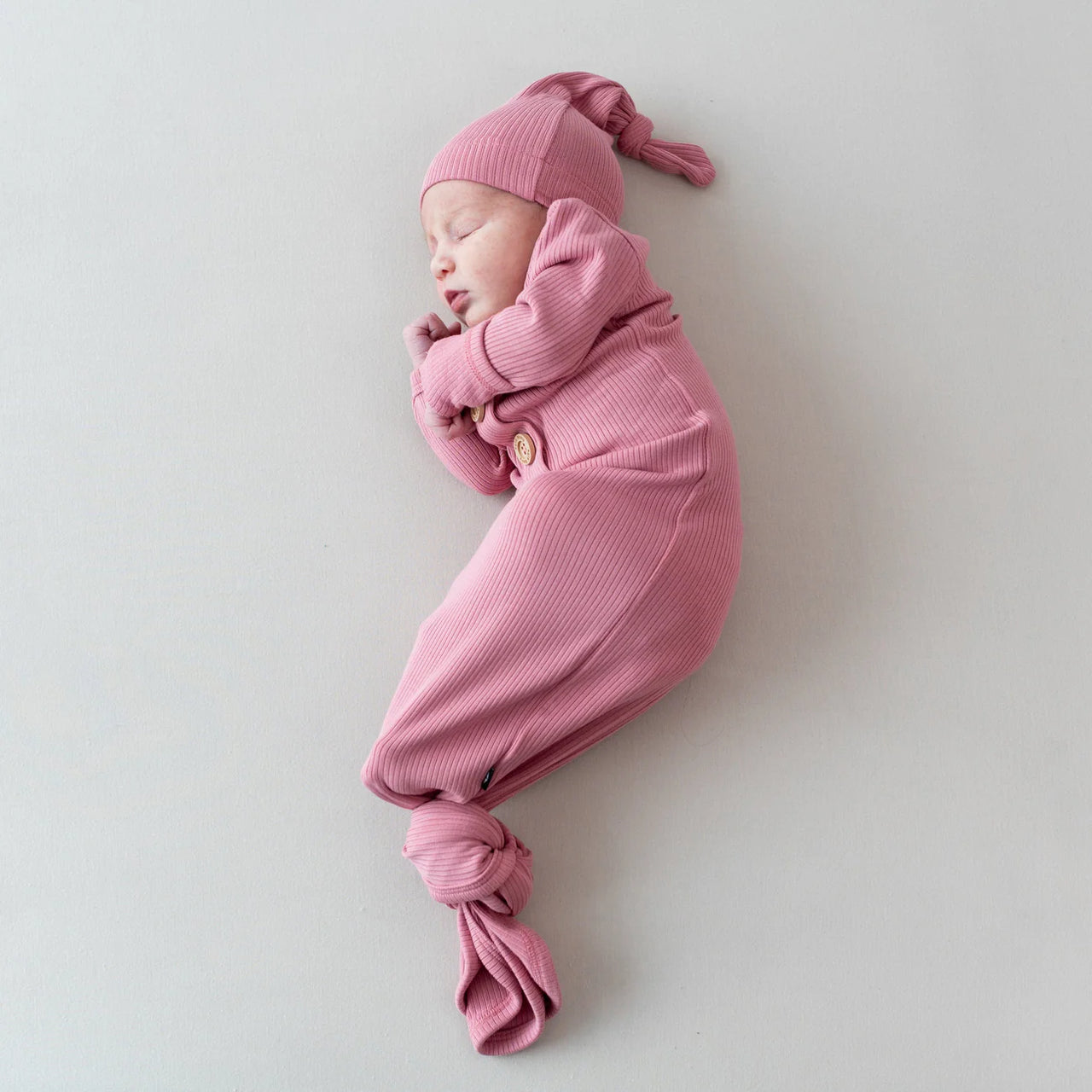 Ribbed Knotted Gown with Hat Set- Apple Blossom
