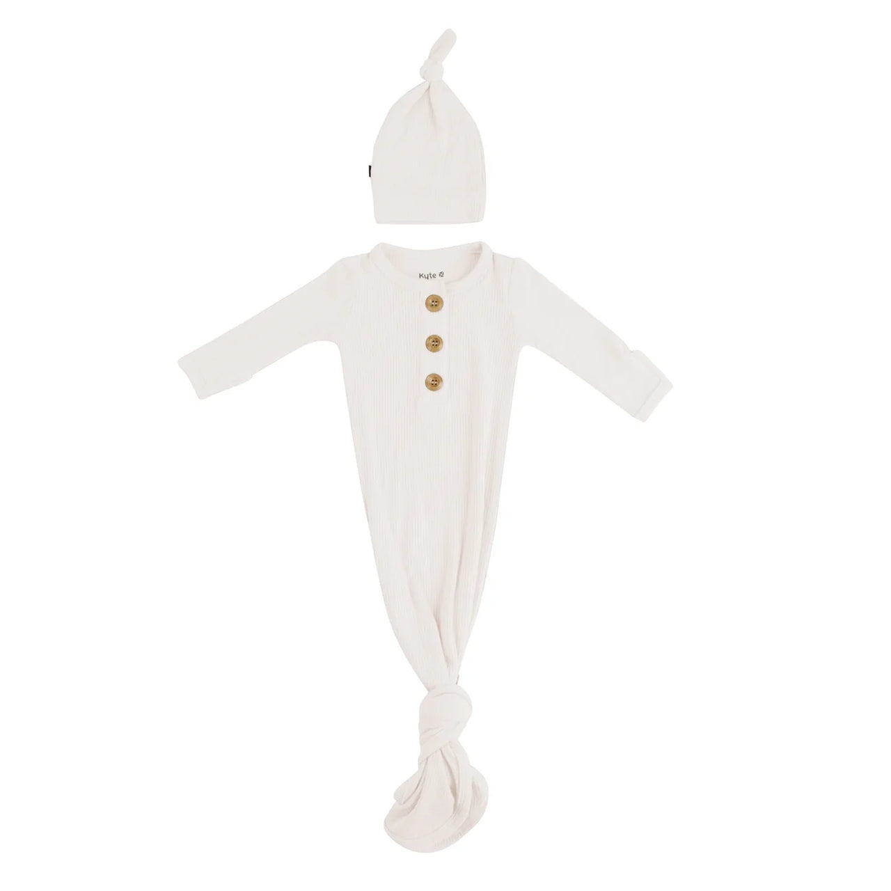 Ribbed Knotted Gown with Hat Set- Oat