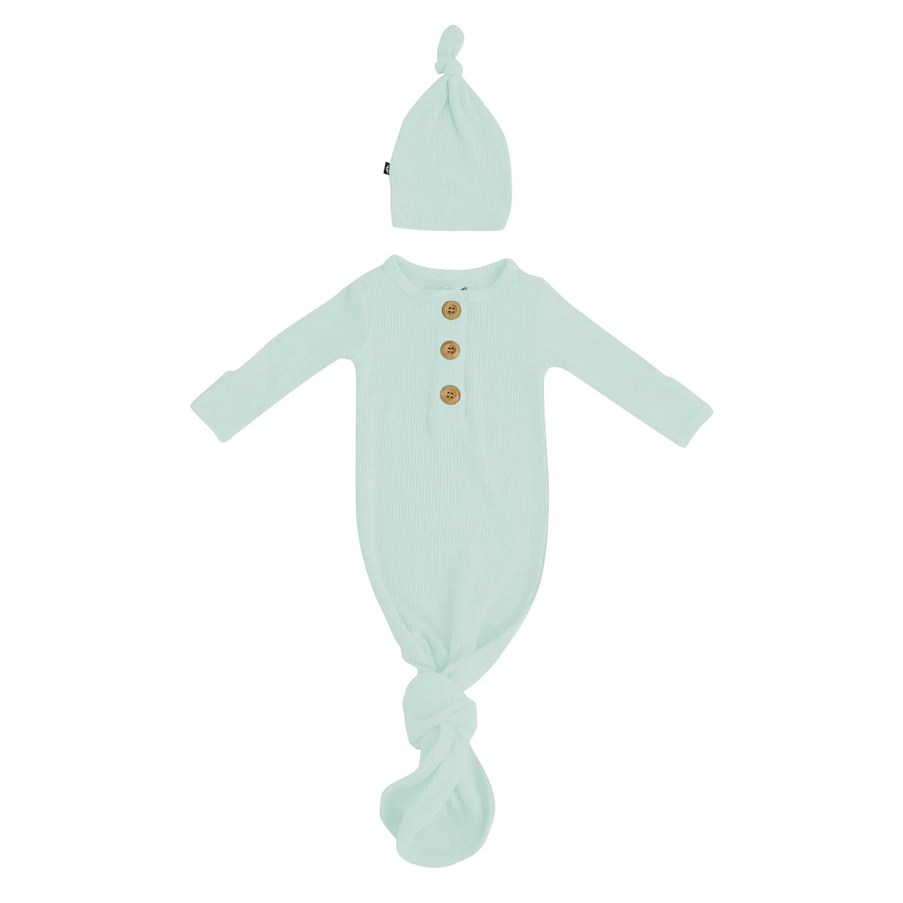 Ribbed Knotted Gown with Hat Set- Sage