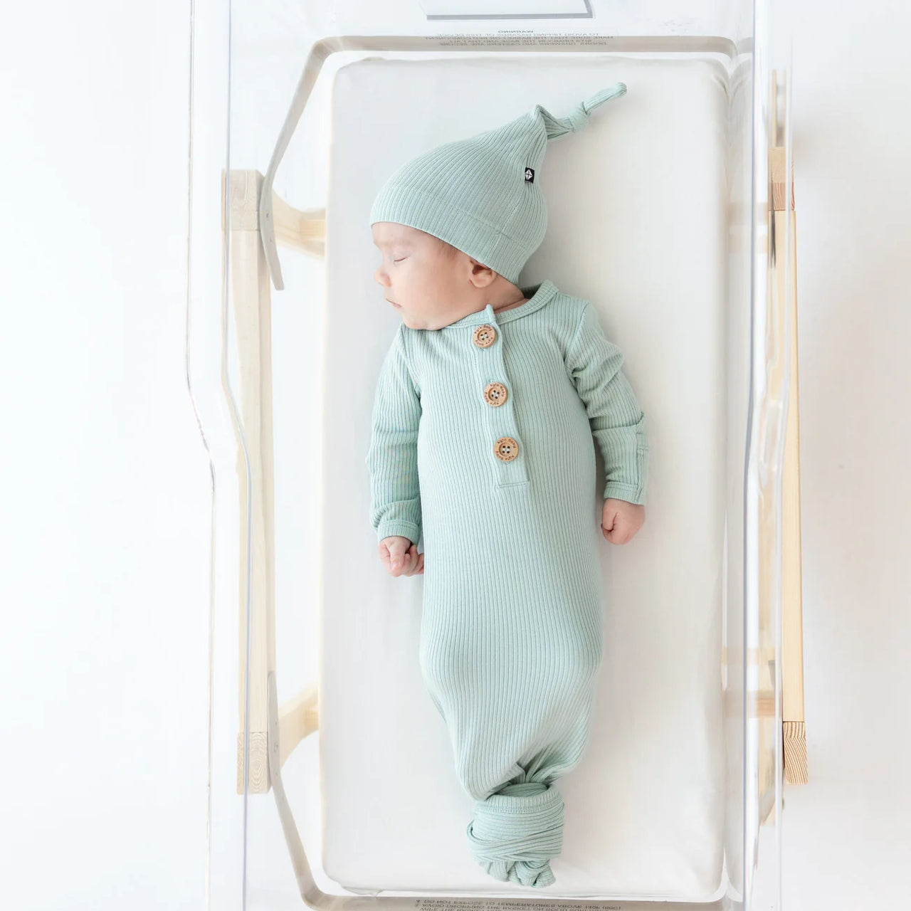 Ribbed Knotted Gown with Hat Set- Sage