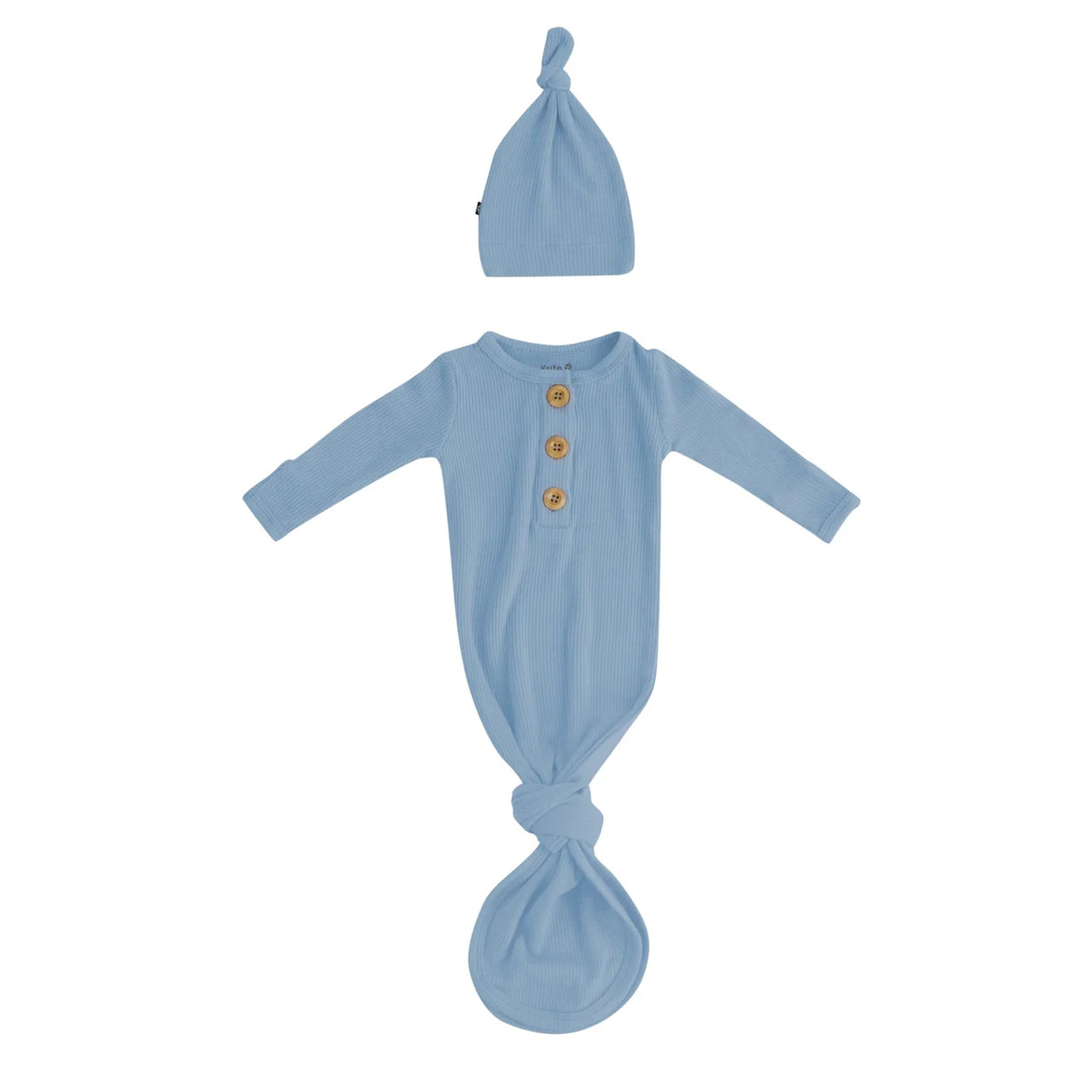 Ribbed Knotted Gown with Hat Set- Slate