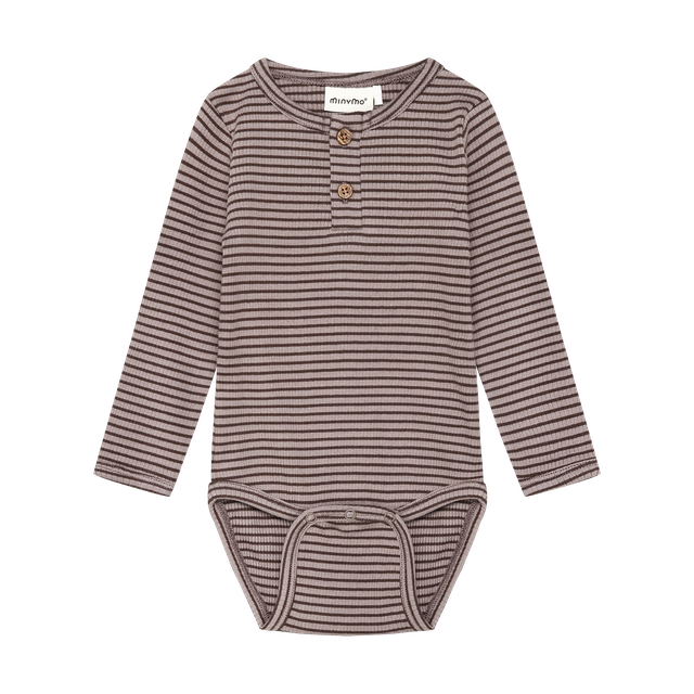 Ribbed Striped Long Sleeve Bodysuit- Fungi
