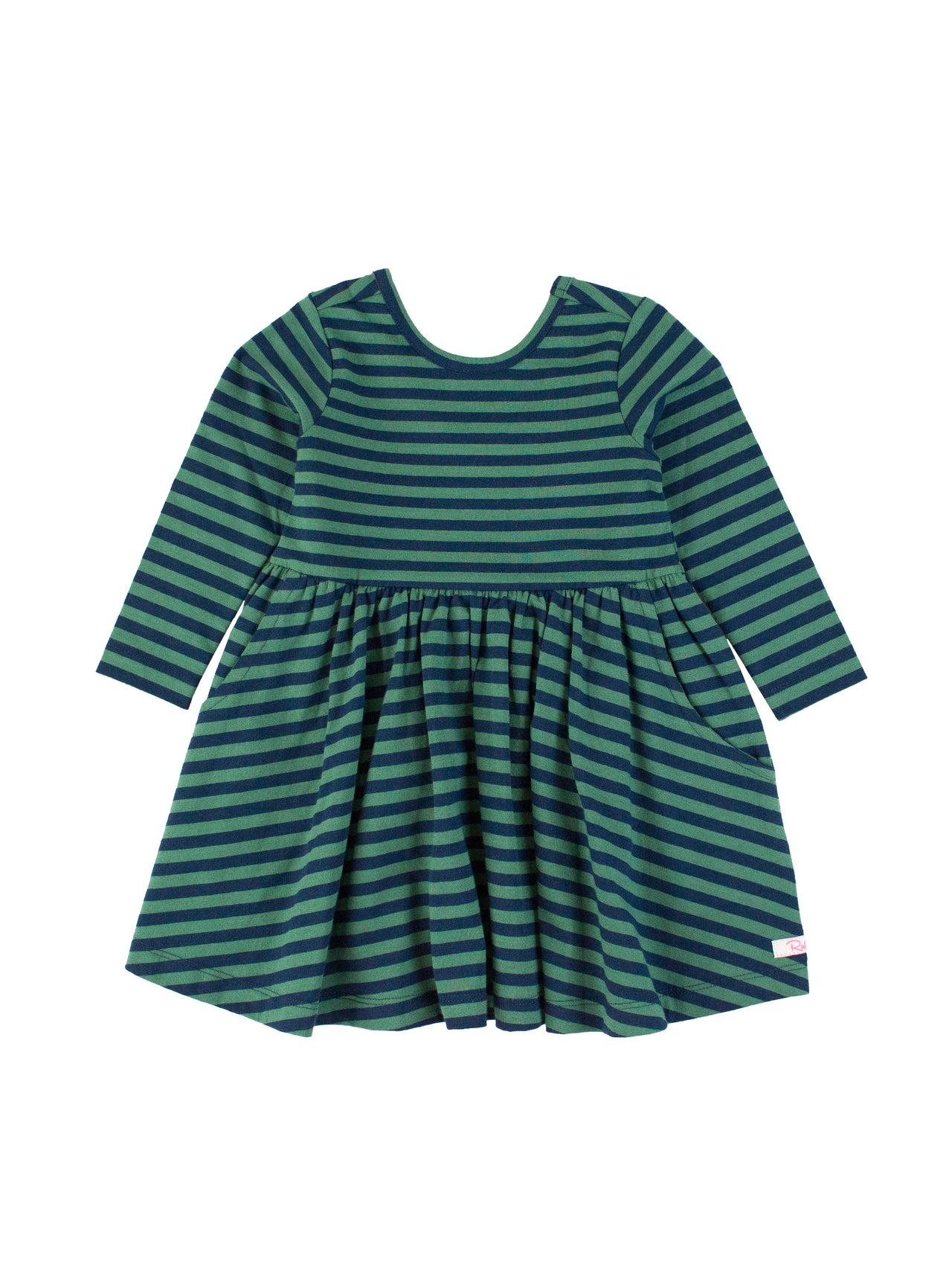 Fir Green & Navy Stripe Knit Long Sleeve Twirl Dress