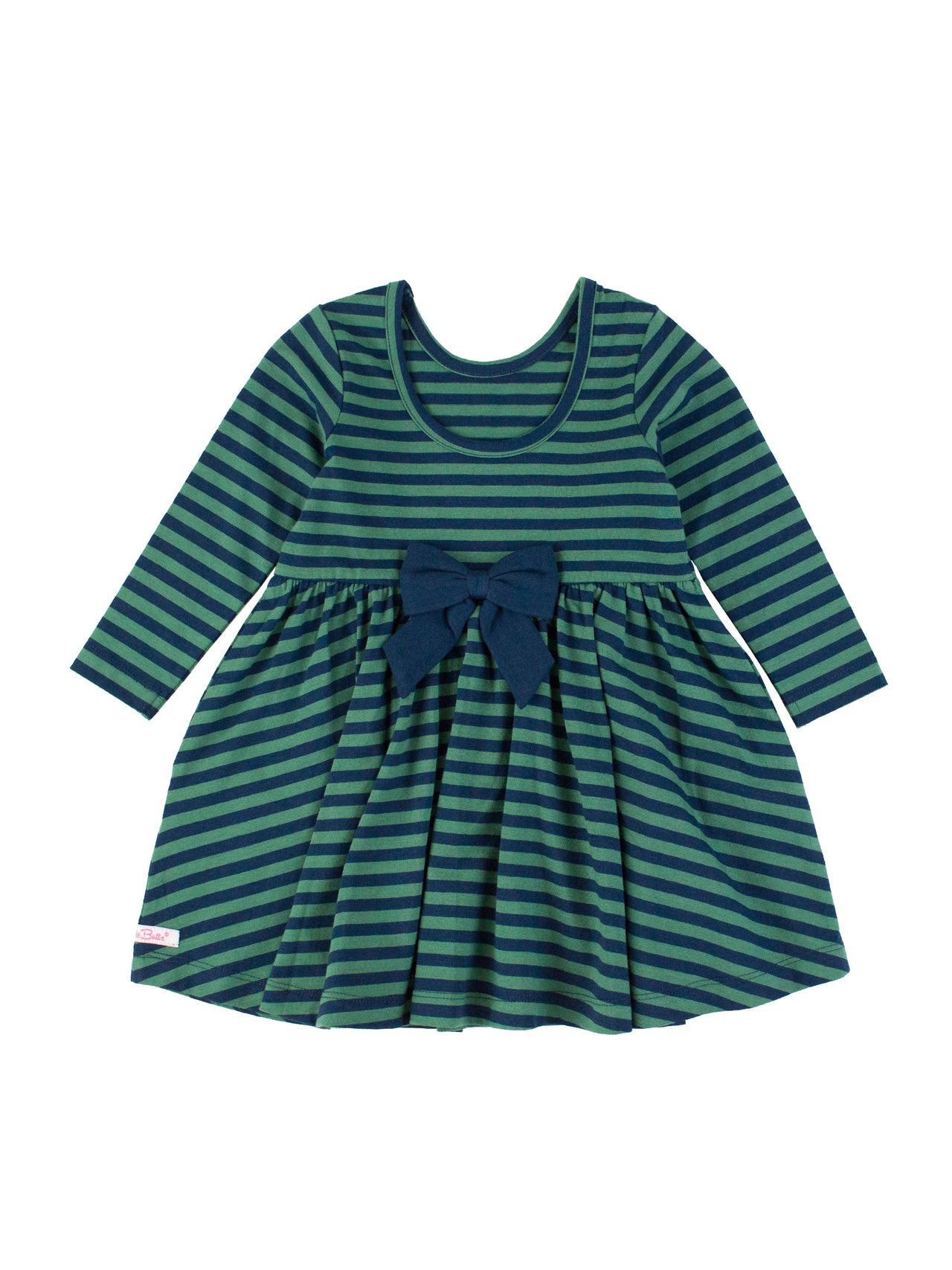 Fir Green & Navy Stripe Knit Long Sleeve Twirl Dress