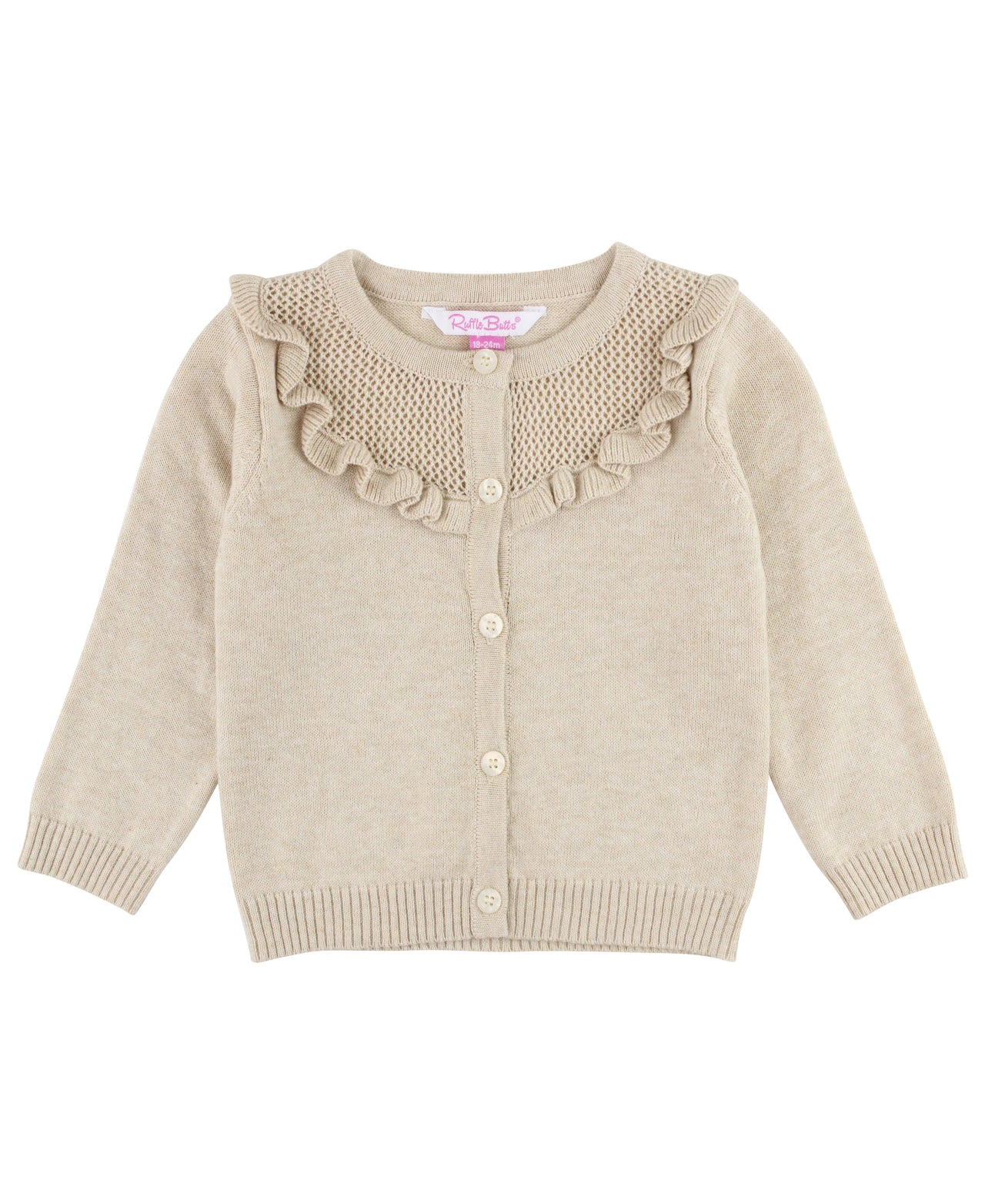 Heather Oatmeal Sweater Knit Ruffle Trim Cardigan