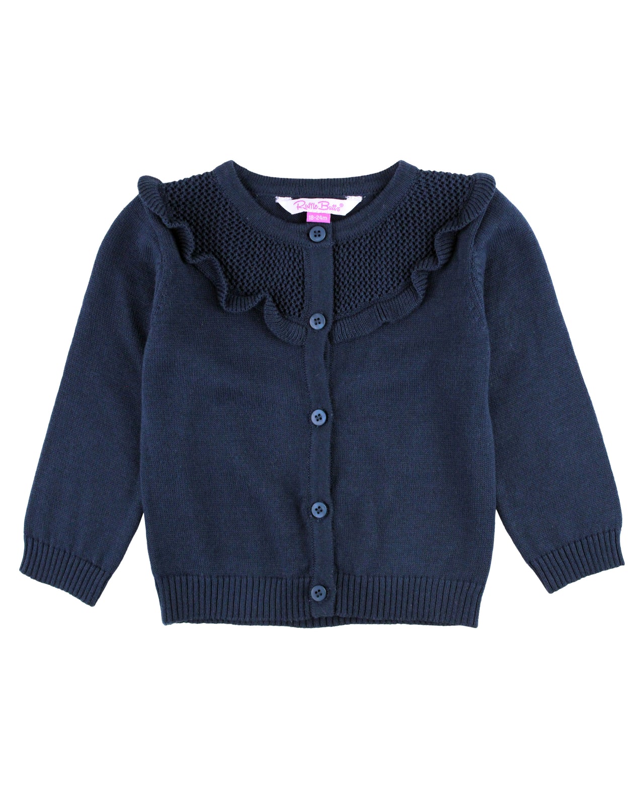 Dark Navy Sweater Knit Ruffle Trim Cardigan