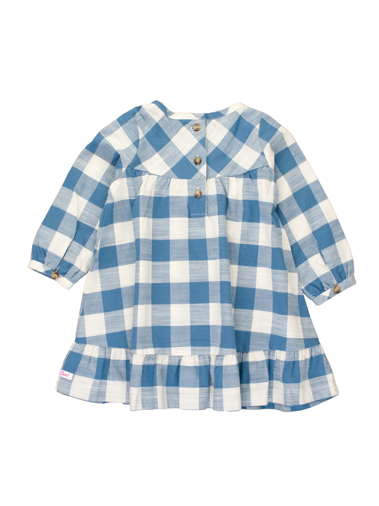 Countryside Blue Plaid Long Sleeve Ruffle Hem Dress