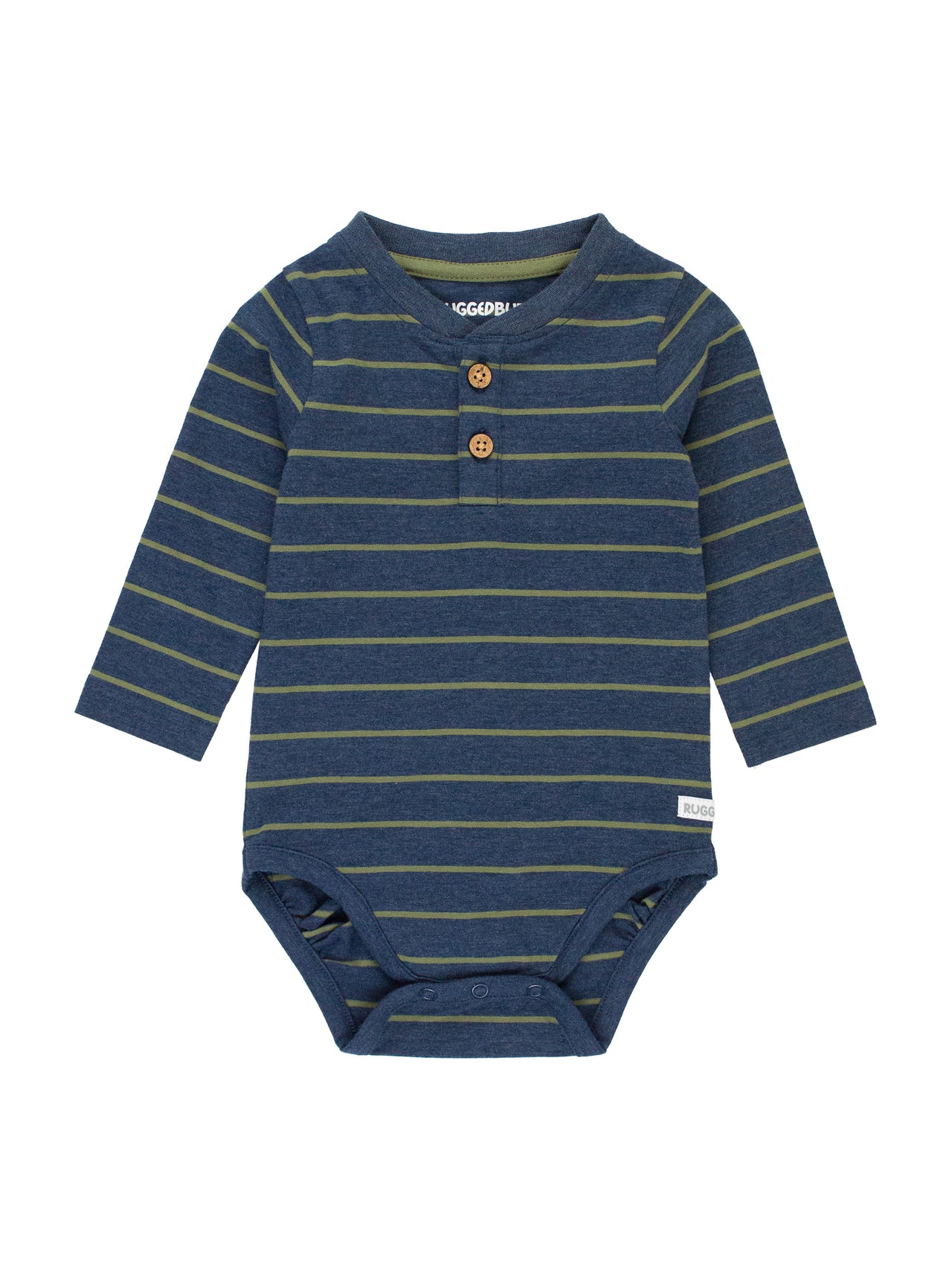 Heather Navy & Dusty Olive Stripe Knit Long Sleeve 2-Button Henley Bodysuit