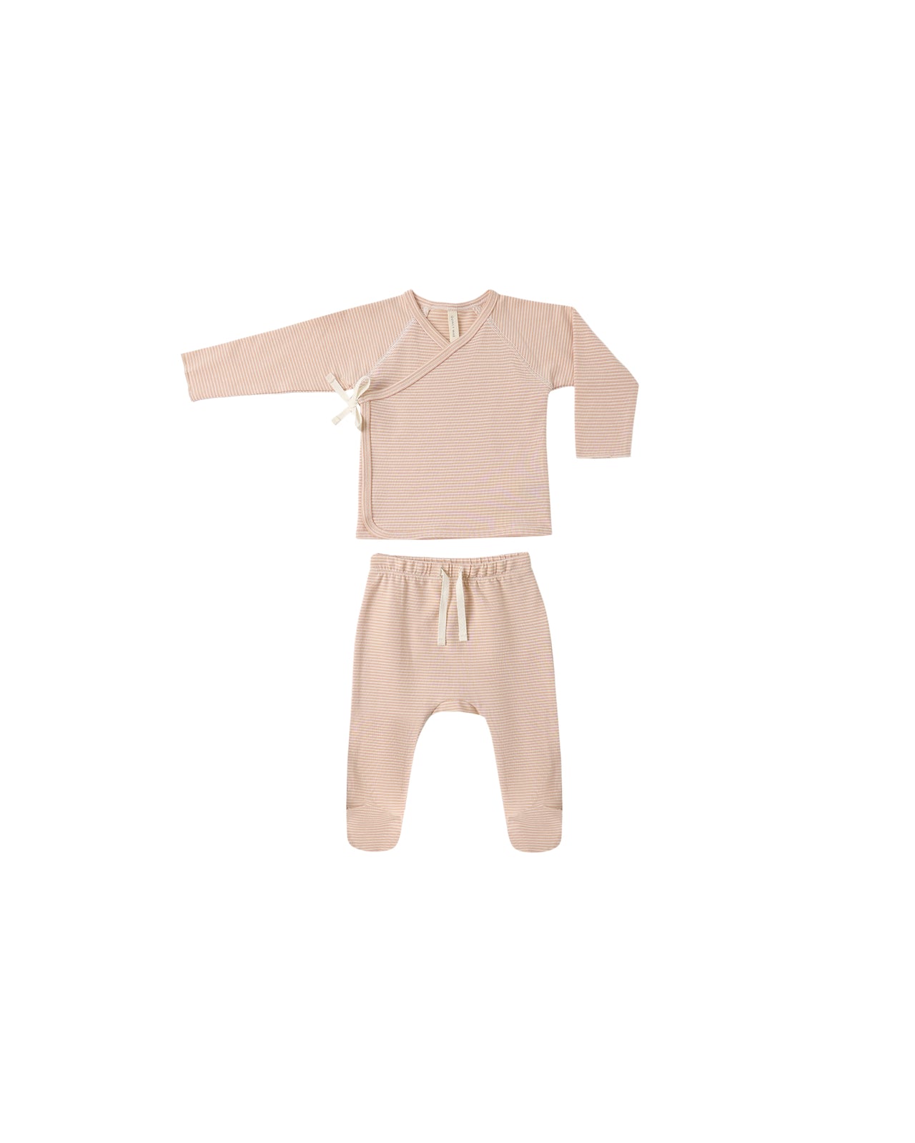 Wrap Top + Footed Pant Set Melon Micro Stripe