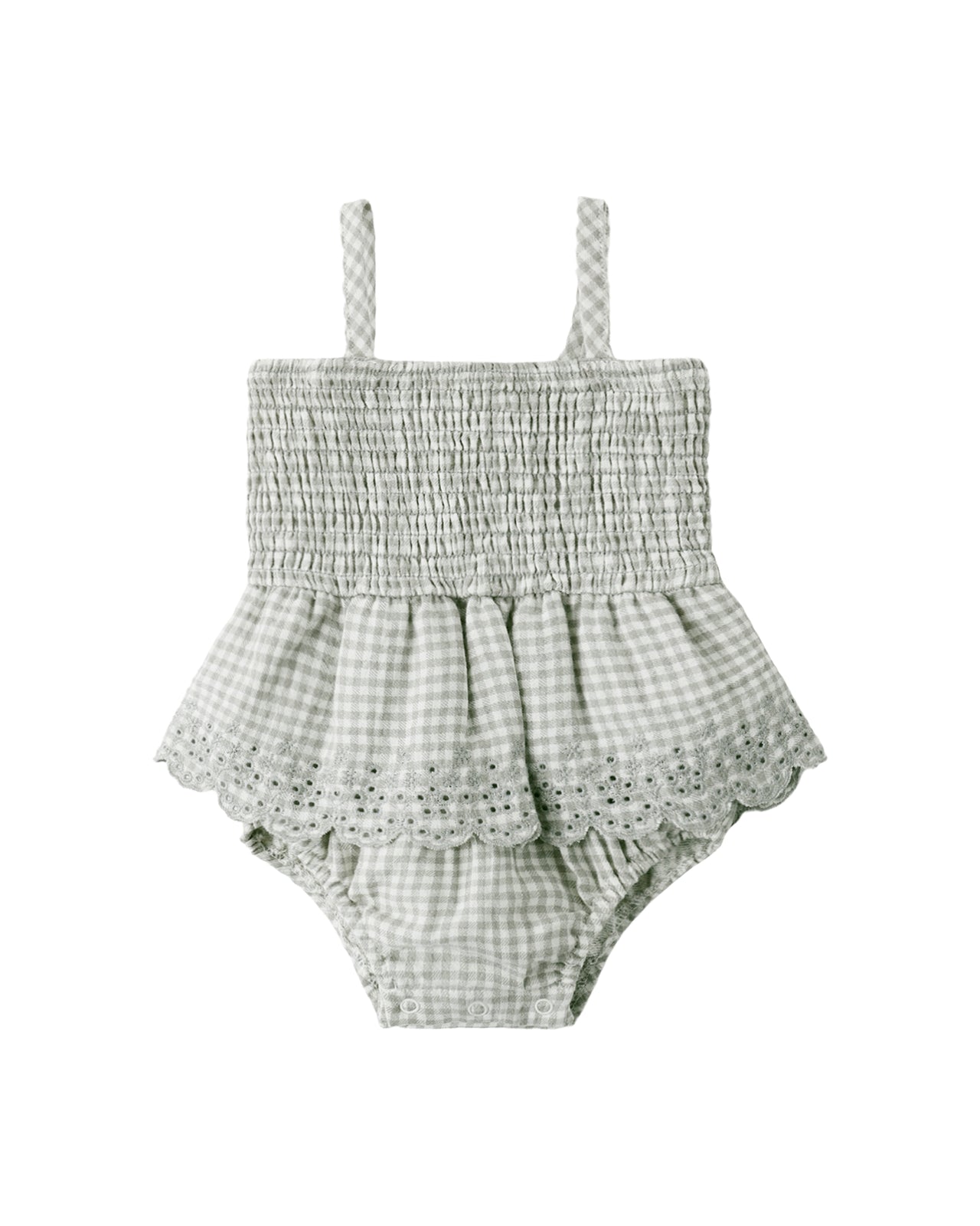Smocked Skirted Romper Sage Gingham