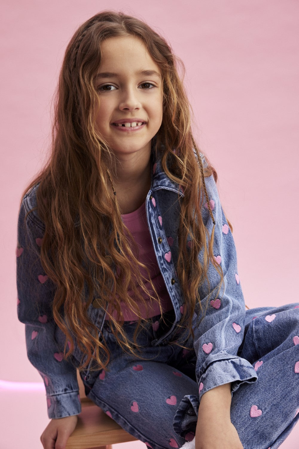 Pink Heart Wide Denim