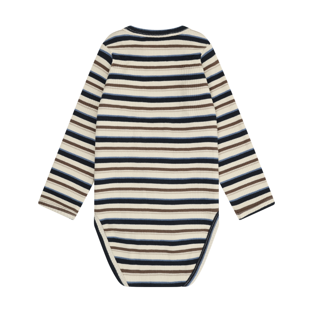 Long Sleeve Ribbed Striped Bodysuit- Dark Sapphire