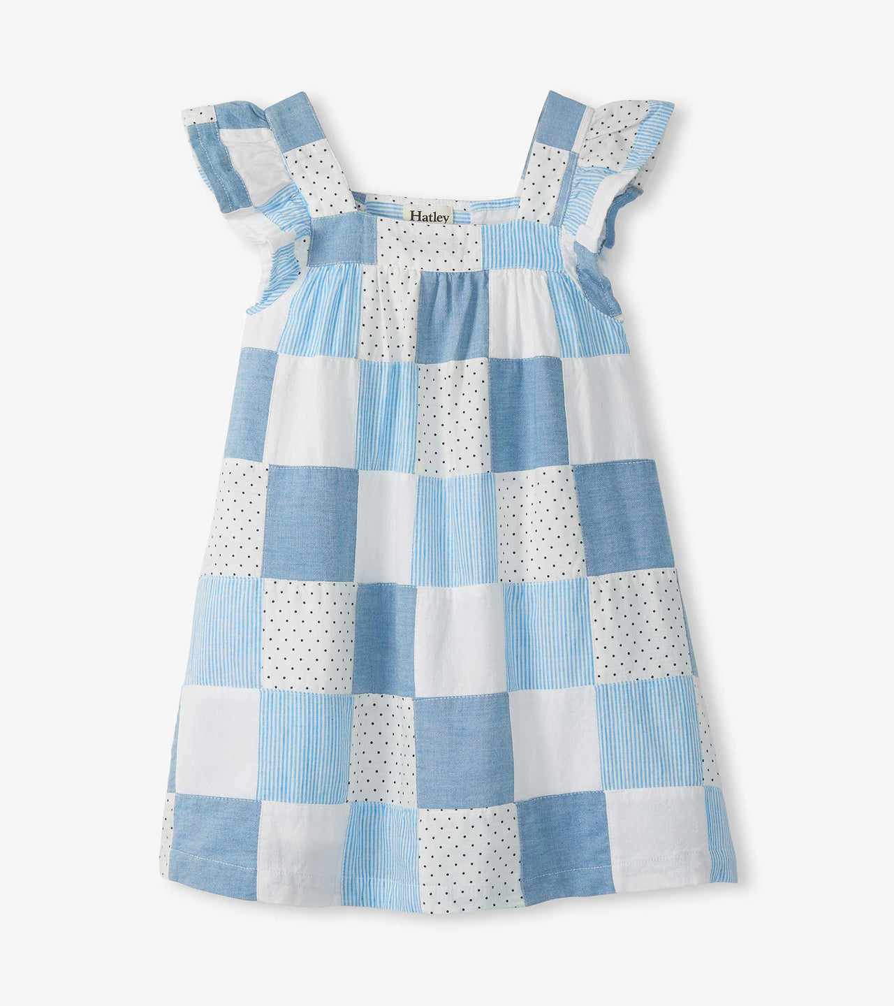 Chambray Patches Flutter Puff Dress