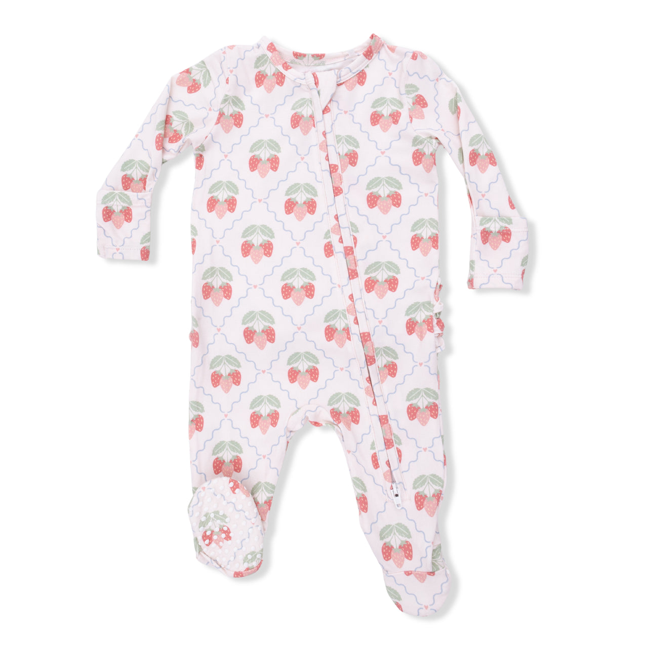 Ruffle Back Zippered Footie- Sweet Strawberries