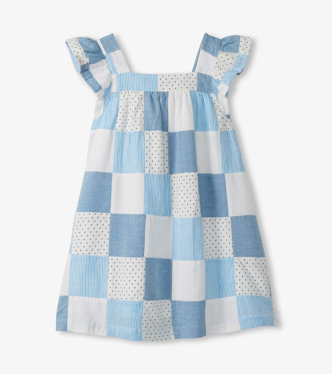 Chambray Patches Flutter Puff Dress